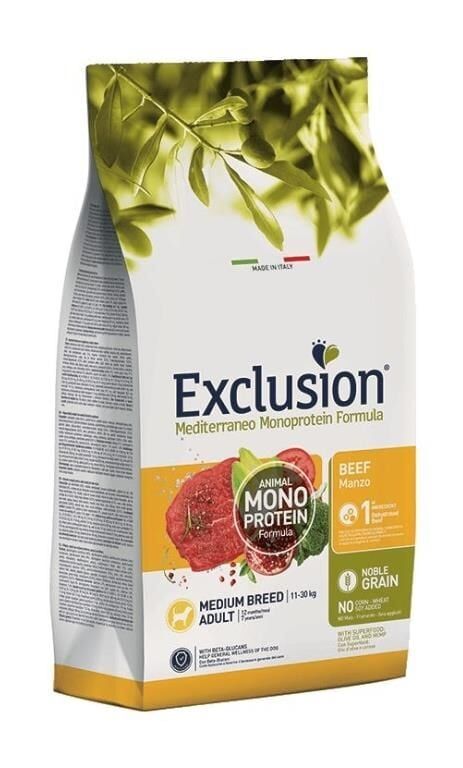 Exclusion Monoprotein Sığır Etli ve Narlı Düşük Tahıllı Orta Irk Medium Breed Yetişkin Köpek Maması 12kg