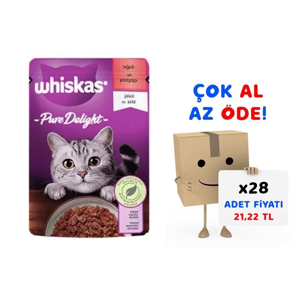 Whiskas Pouch Pure Delight Jöle İçinde Sığır Etli Yetişkin Kedi Konservesi 85gr 28'li Paket
