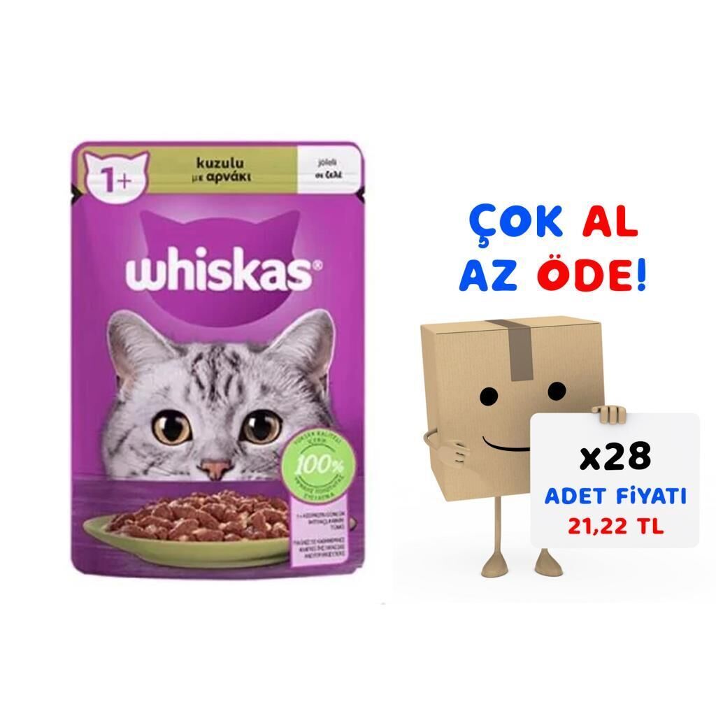 Whiskas Pouch Jöle İçinde Kuzulu Yetişkin Kedi Konservesi 85gr 28'li Paket