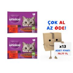 Whiskas Pouch Sos İçinde Sığırlı ve Tavuklu Yetişkin Kedi Konservesi 4x85gr 13'lü Paket