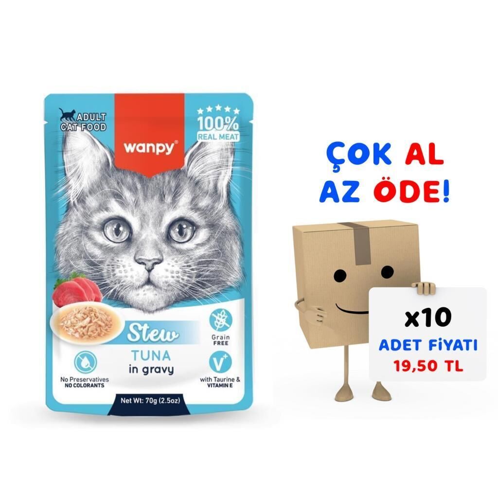 Wanpy Stew Pouch Ton Balıklı Yaş Kedi Maması 70g 10'lu Paket