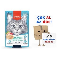 Wanpy Stew Pouch Ton Balıklı Tavuklu Yaş Kedi Maması 70g 10'lu Paket
