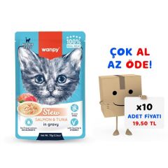 Wanpy Stew Pouch Ton Balıklı Somonlu Yaş Kedi Maması 70g 10'lu Paket