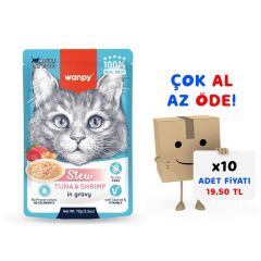 Wanpy Stew Pouch Ton Balıklı Karidesli Yaş Kedi Maması 70g 10'lu Paket