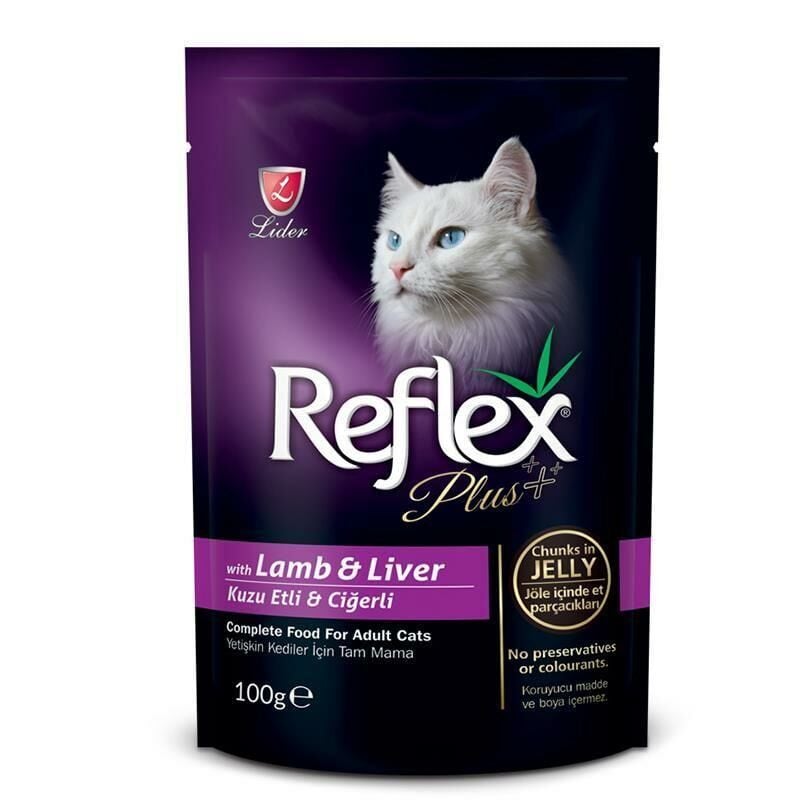 Reflex Plus Pouch Parça Etli Kuzulu ve Ciğerli Kedi Konservesi 100gr