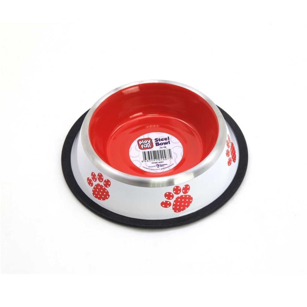 Playfull Renkli Desenli Çelik Mama ve Su Kabı 16 Oz