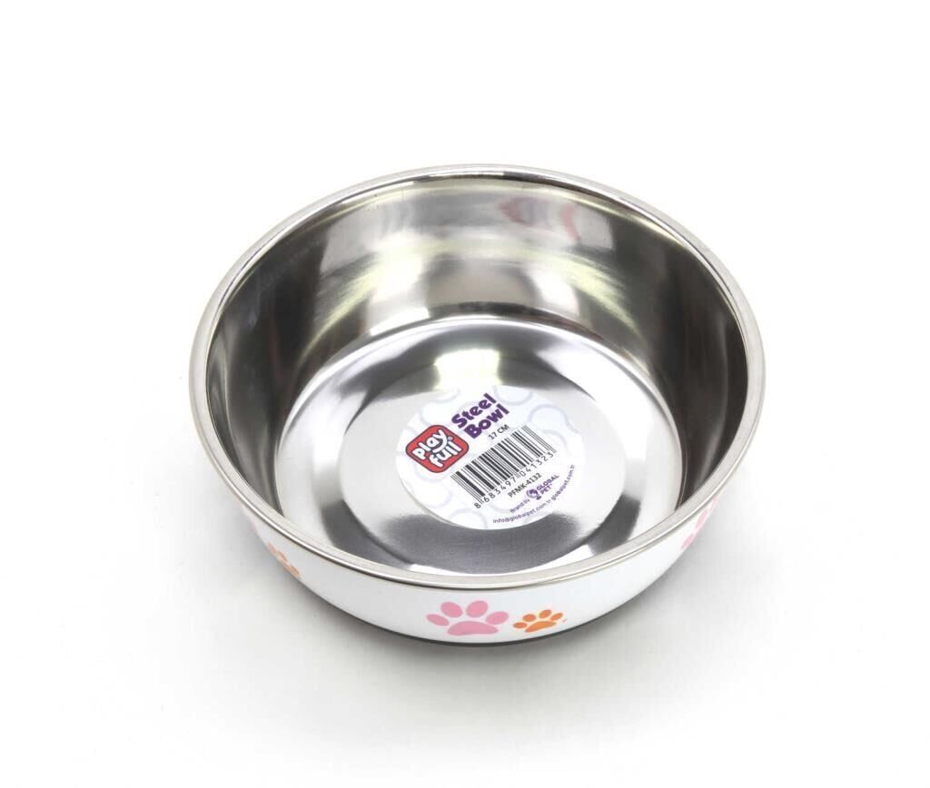 Playfull Pati Desenli Çelik Mama ve Su Kabı Kauçuk Tabanlı 17 Cm