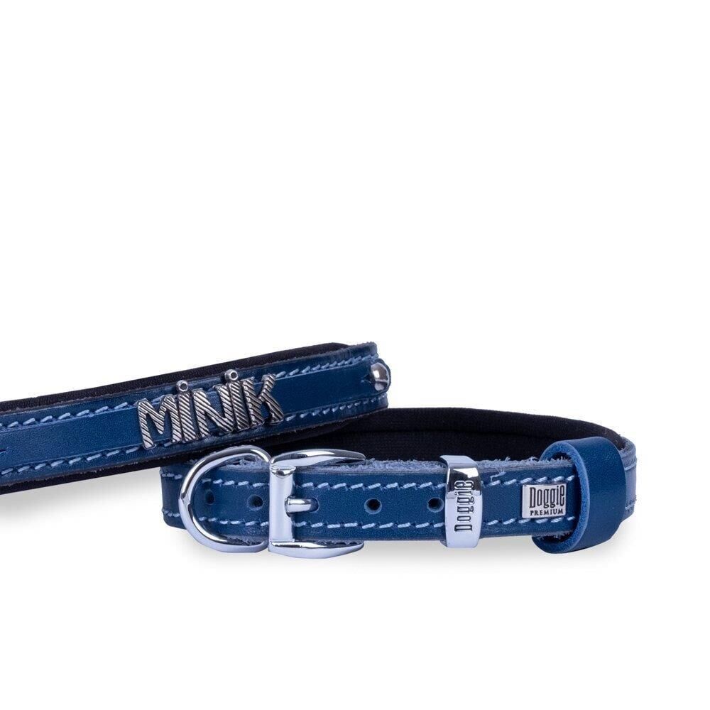 Doggie Konforlu Gerçek Deriden El Yapımı İsimlikli Köpek Boyun Tasması 1,5x25-30cm - Royal Mavi