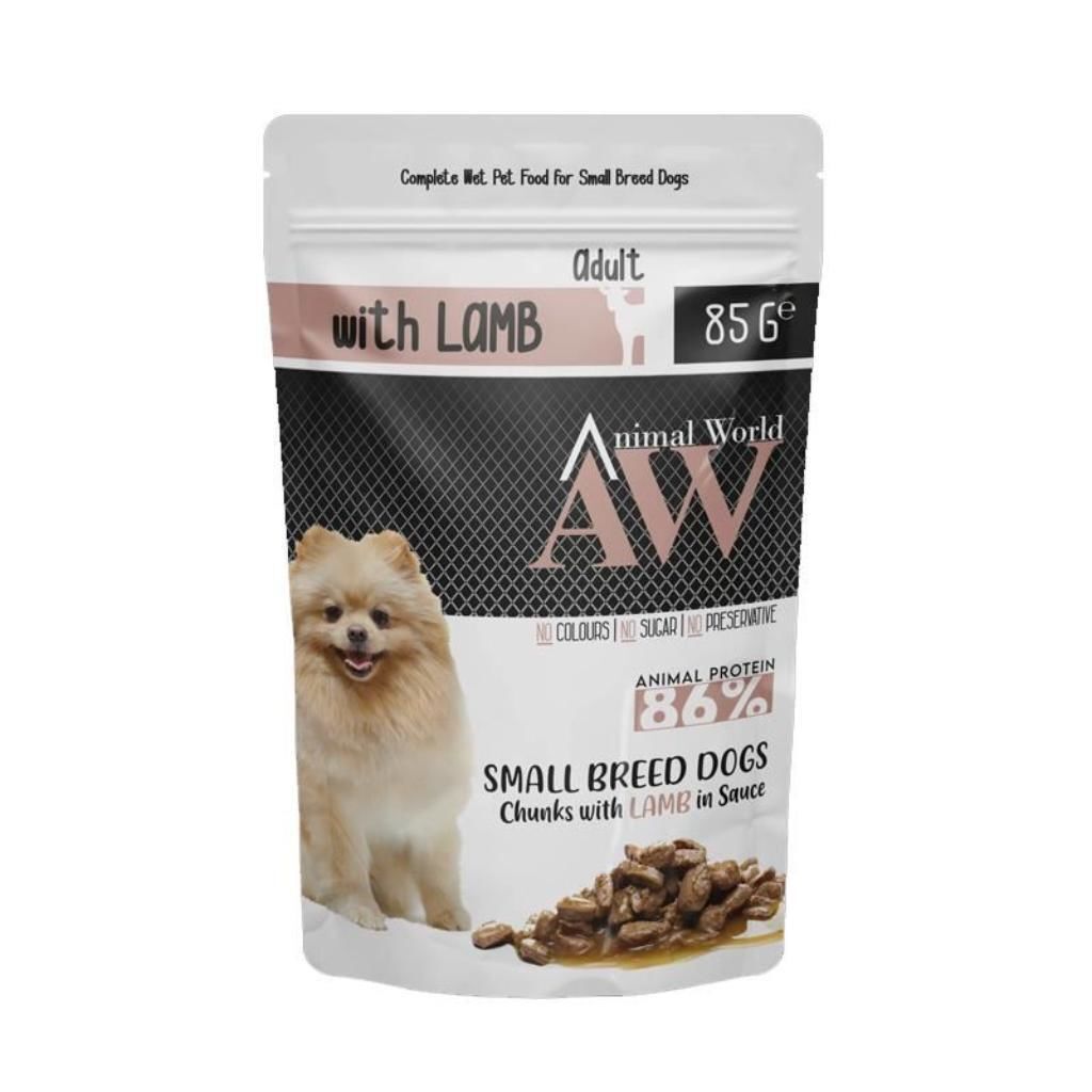 Animal World Soslu Parça Kuzu Etli Küçük Irk Yetiskin Köpek Konservesi 85 Gr