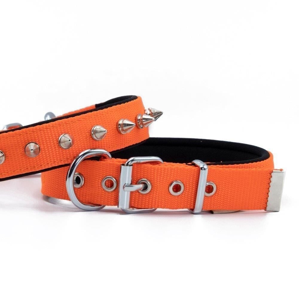 Doggie Konforlu Dokumadan El Yapımı Çivili Köpek Boyun Tasması 2,5x37-45cm - Turuncu