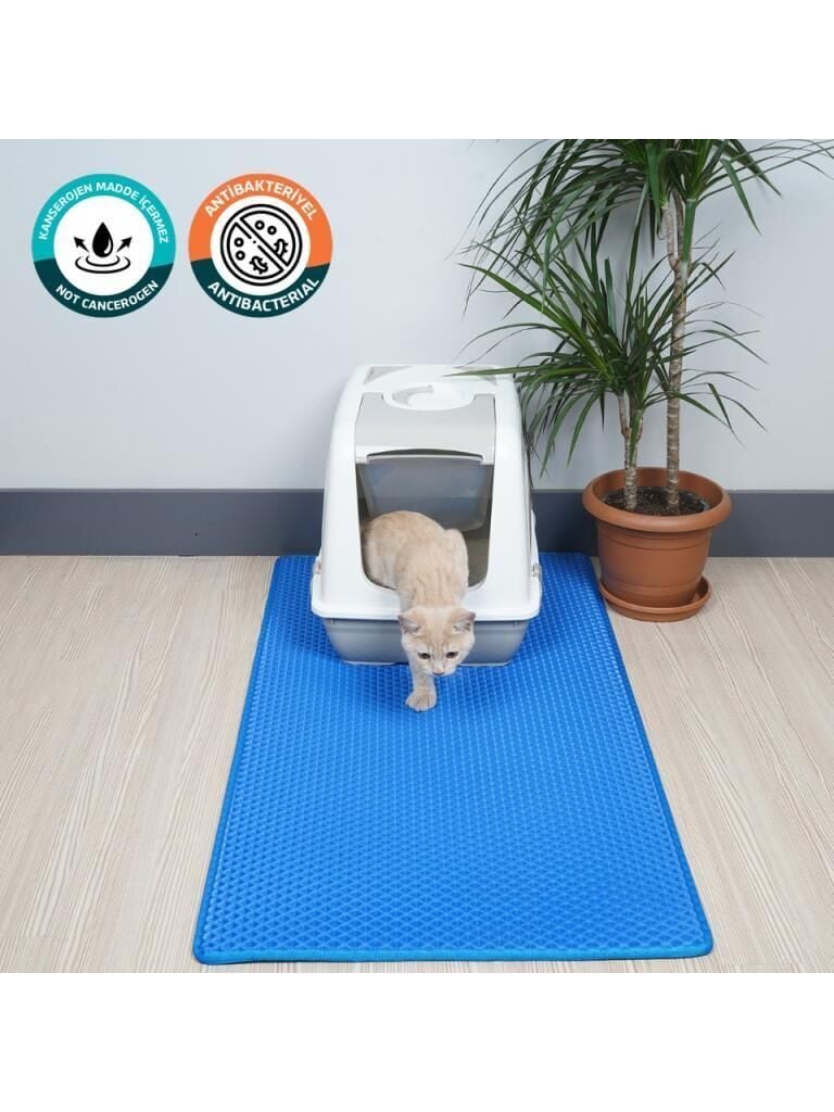 Eva Elekli Kedi Tuvalet Paspası Mavi 60 x 110 Cm