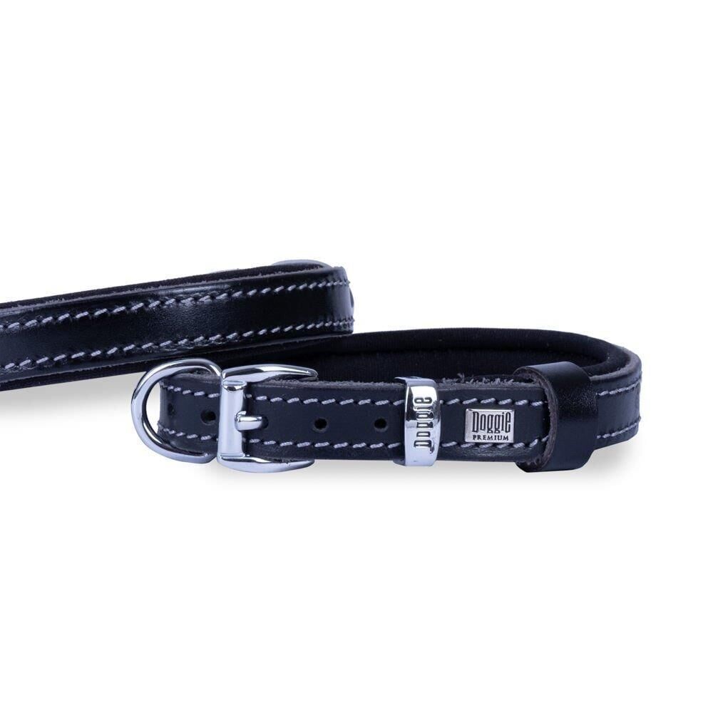 Doggie Konforlu Gerçek Deriden El Yapımı Köpek Boyun Tasması 1,5x25-30cm - Siyah