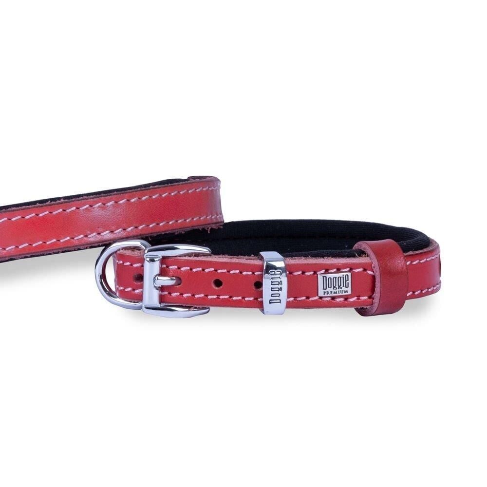 Doggie Konforlu Gerçek Deriden El Yapımı Köpek Boyun Tasması 1,5x25-30cm - Kırmızı