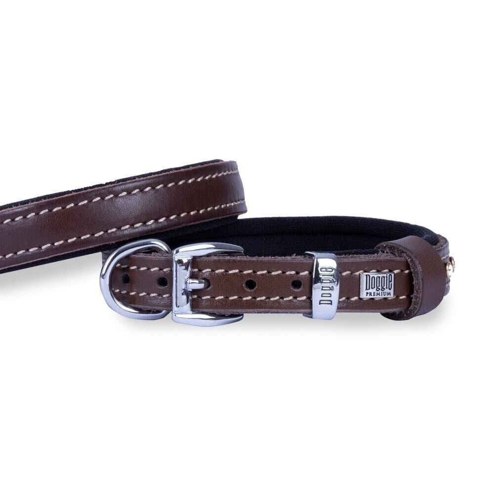Doggie Konforlu Gerçek Deriden El Yapımı Köpek Boyun Tasması 1,5x20-25cm - Kahverengi