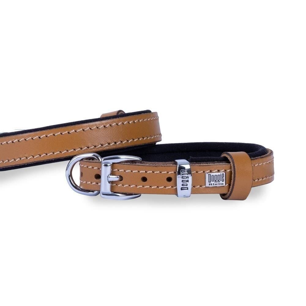 Doggie Konforlu Gerçek Deriden El Yapımı Köpek Boyun Tasması 1,5x20-25cm - Açık Kahve