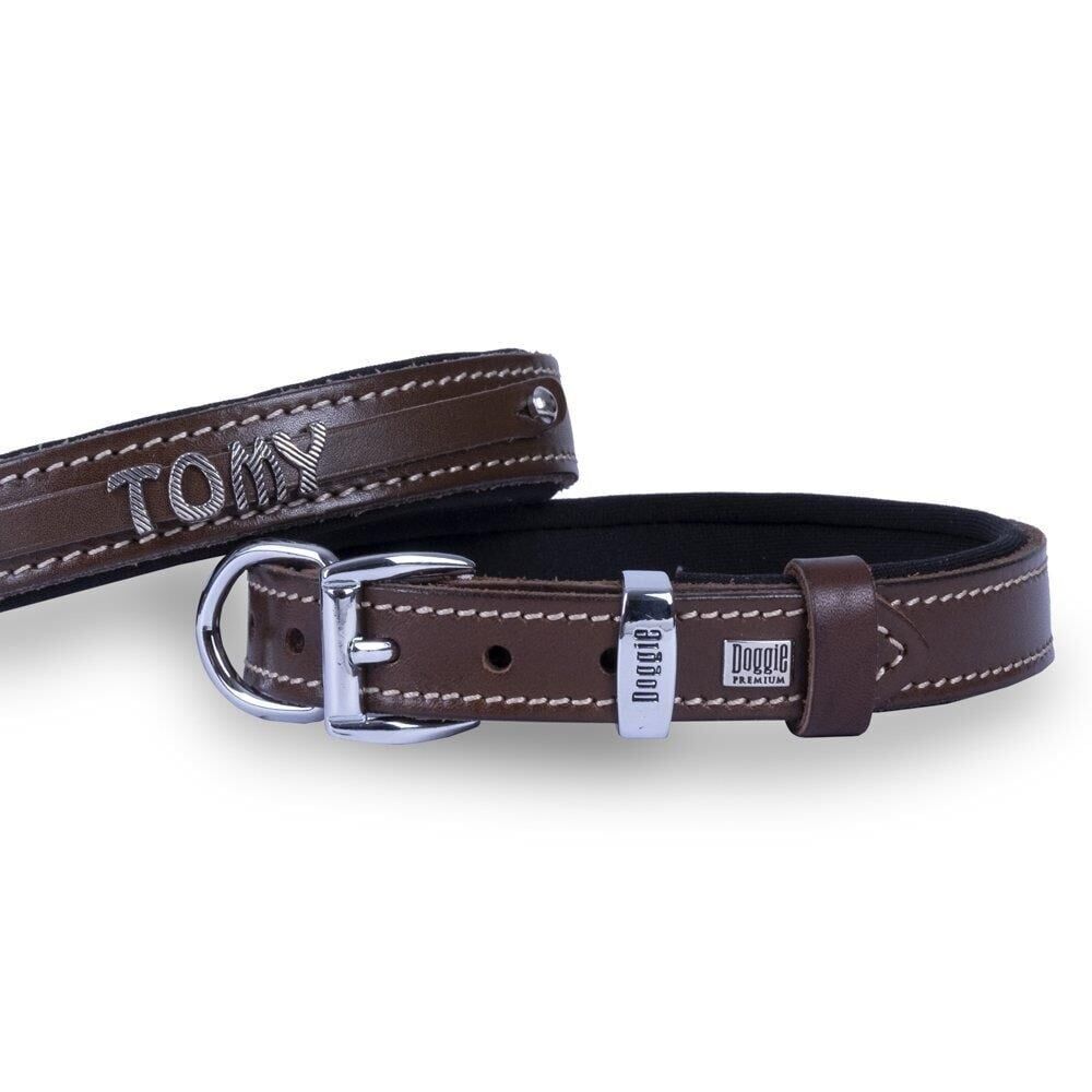 Doggie Konforlu Gerçek Deriden El Yapımı İsimlikli Köpek Boyun Tasması 1,5x25-30cm - Kahverengi