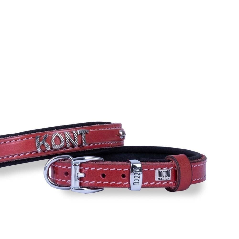 Doggie Konforlu Gerçek Deriden El Yapımı İsimlikli Köpek Boyun Tasması 1,5x20-25cm - Kırmızı