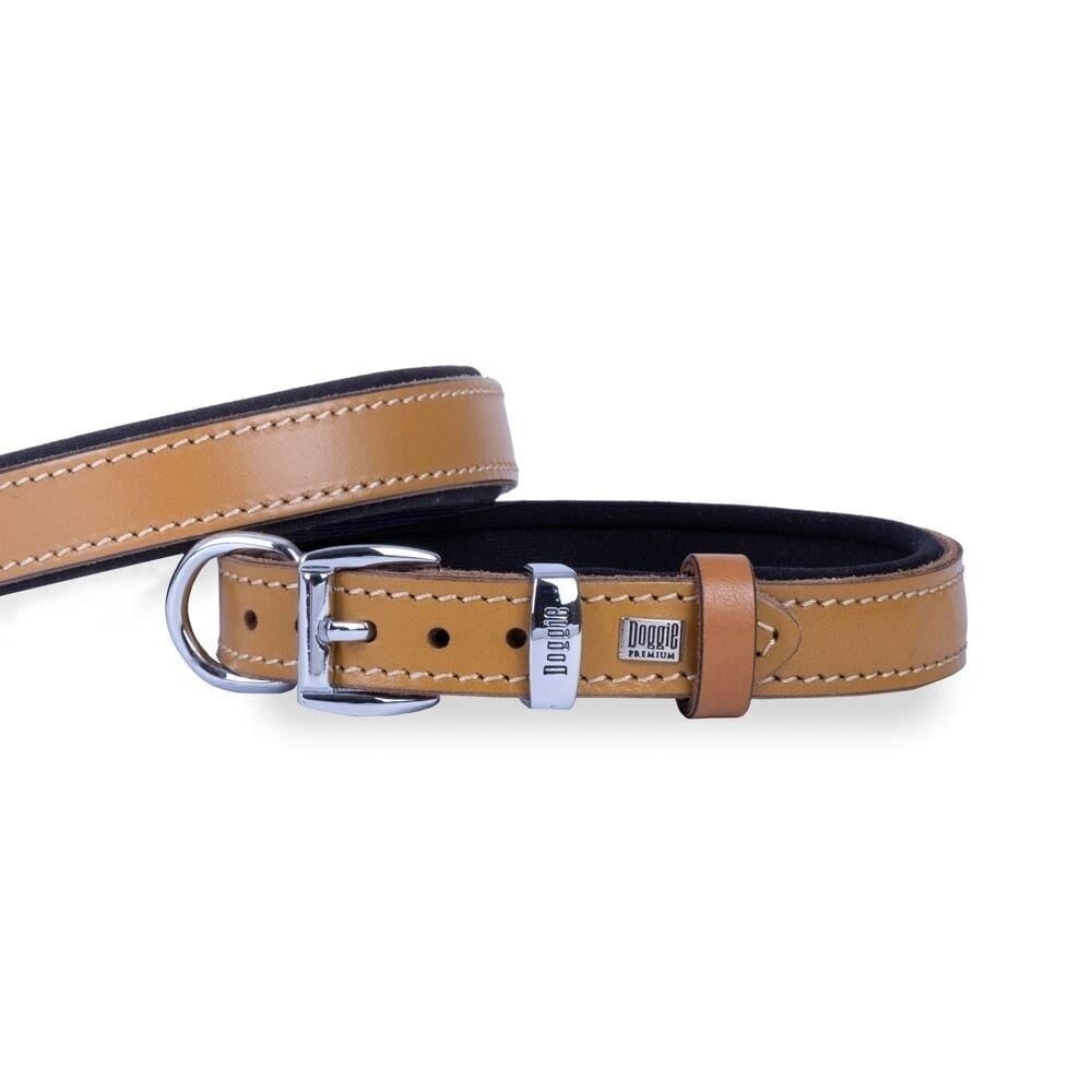 Doggie Konforlu Gerçek Deriden El Yapımı Köpek Boyun Tasması 2x30-35cm - Açık Kahve