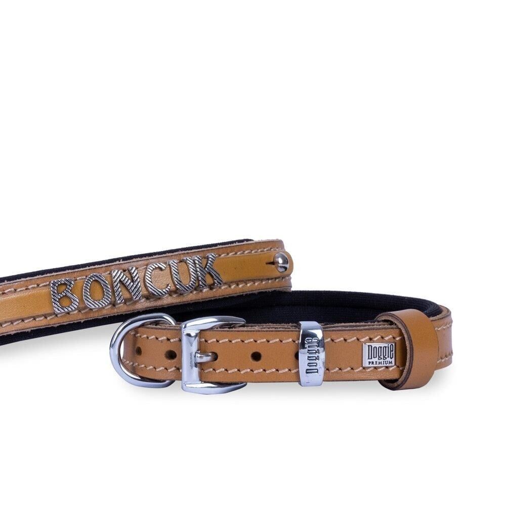 Doggie Konforlu Gerçek Deriden El Yapımı İsimlikli Köpek Boyun Tasması 2x35-40cm - Açık Kahve