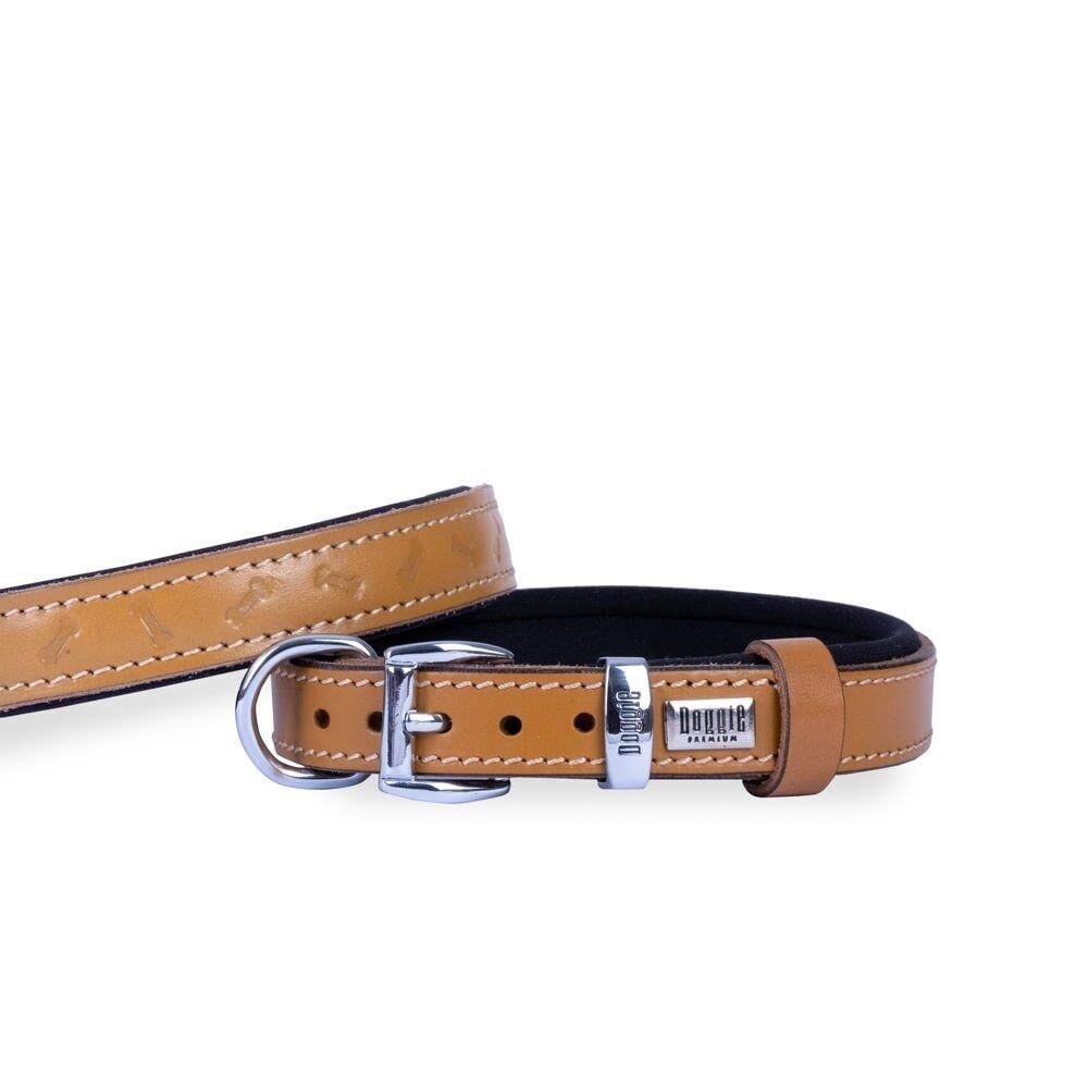 Doggie Konforlu Gerçek Deriden El Yapımı Kemik Desenli Köpek Boyun Tasması 2x35-40cm - Açık Kahve