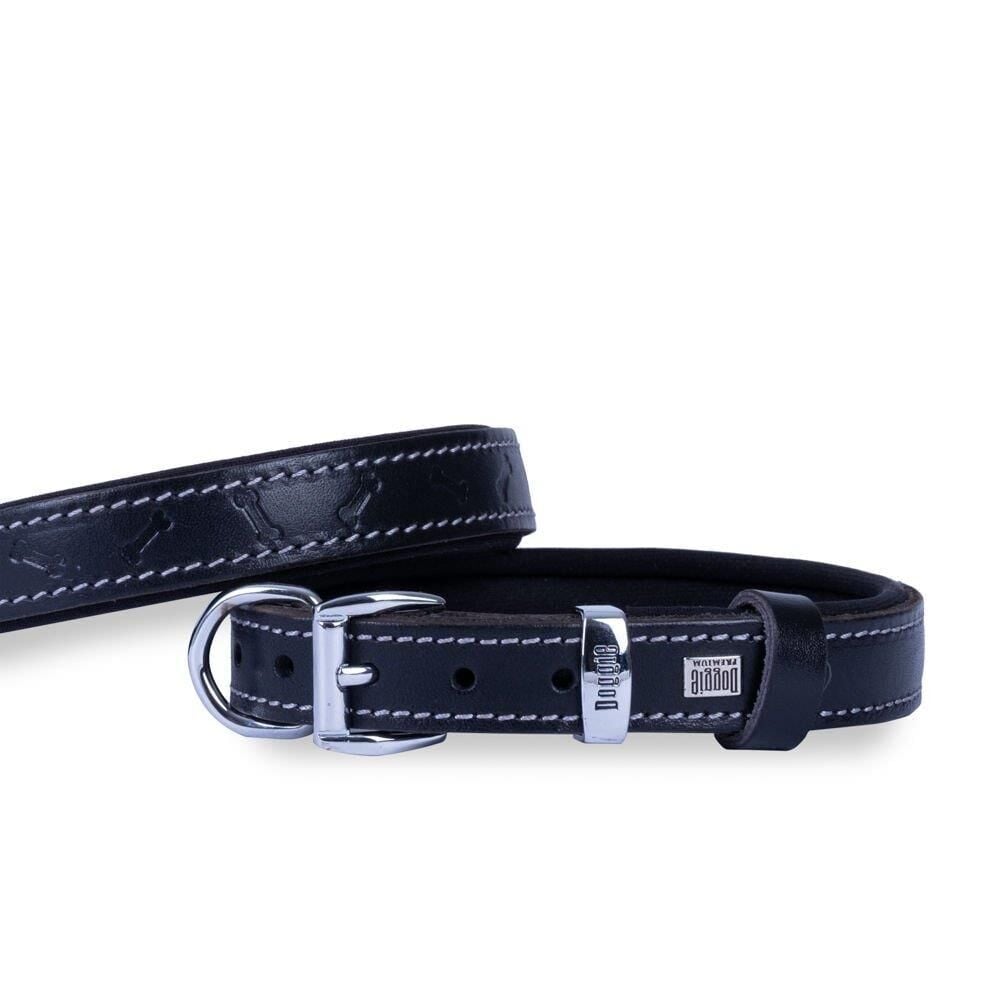 Doggie Konforlu Gerçek Deriden El Yapımı Kemik Desenli Köpek Boyun Tasması 2x30-35cm - Siyah