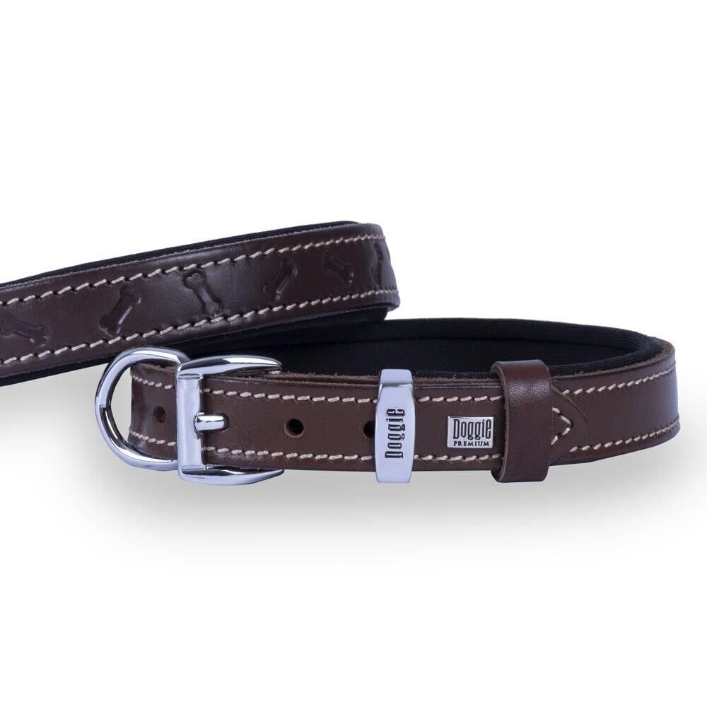 Doggie Konforlu Gerçek Deriden El Yapımı Kemik Desenli Köpek Boyun Tasması 2x30-35cm - Kahverengi