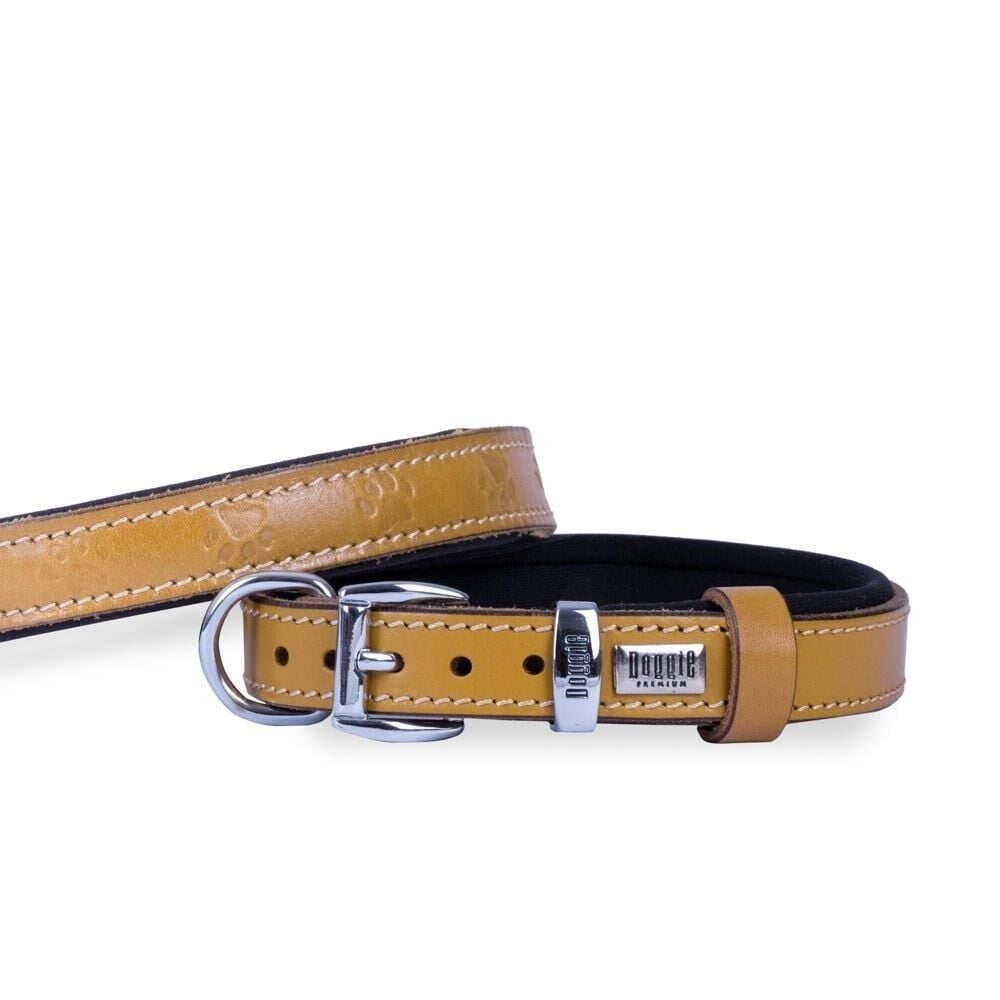 Doggie Konforlu Gerçek Deriden El Yapımı Pati Desenli Köpek Boyun Tasması 2x35-40cm - Açık Kahve