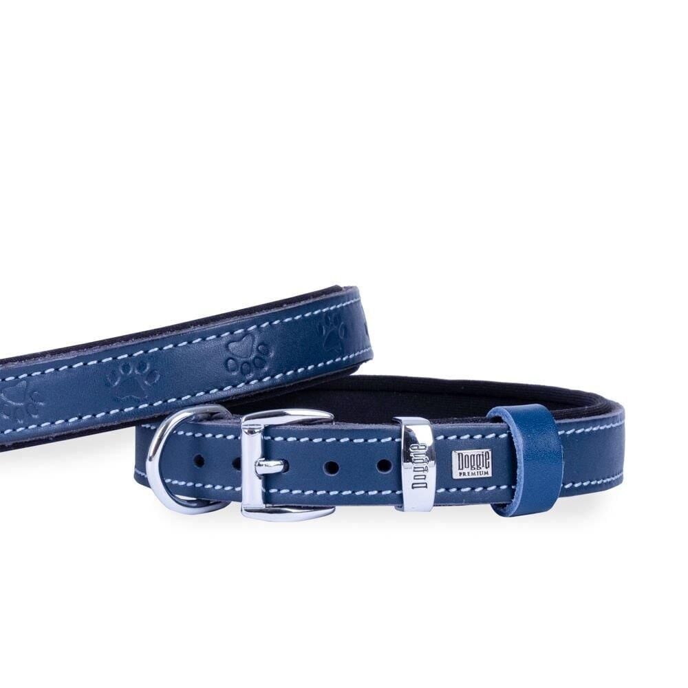 Doggie Konforlu Gerçek Deriden El Yapımı Pati Desenli Köpek Boyun Tasması 2x35-40cm - Royal Mavi