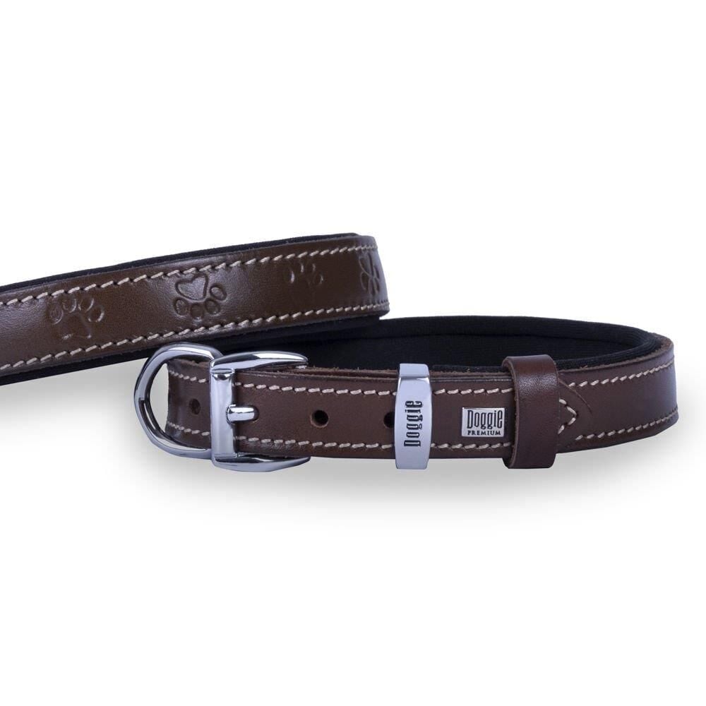Doggie Konforlu Gerçek Deriden El Yapımı Pati Desenli Köpek Boyun Tasması 2x30-35cm - Kahverengi