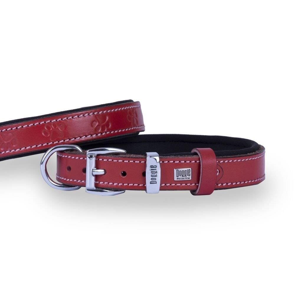Doggie Konforlu Gerçek Deriden El Yapımı Pati Desenli Köpek Boyun Tasması 2x30-35cm - Kırmızı
