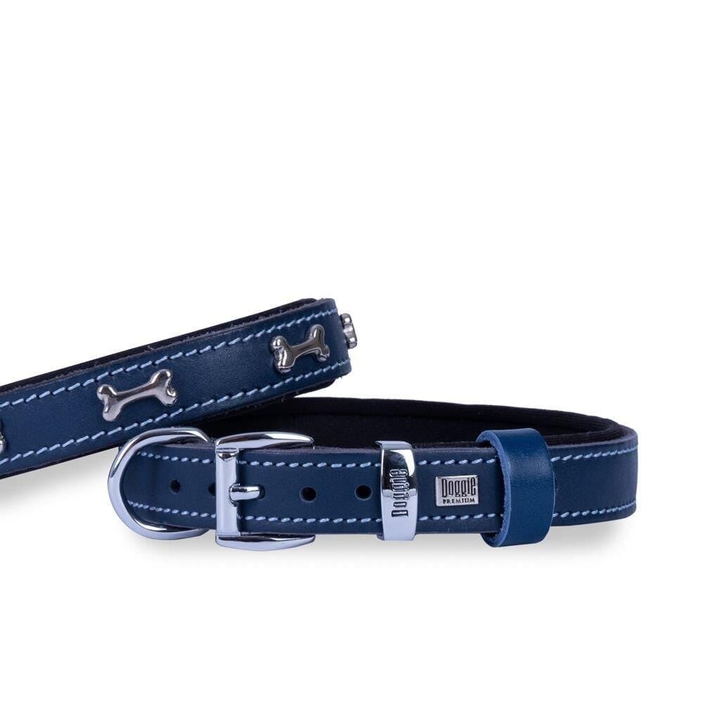 Doggie Konforlu Gerçek Deriden El Yapımı Kemik Süslü Köpek Boyun Tasması 2x35-40cm - Royal Mavi