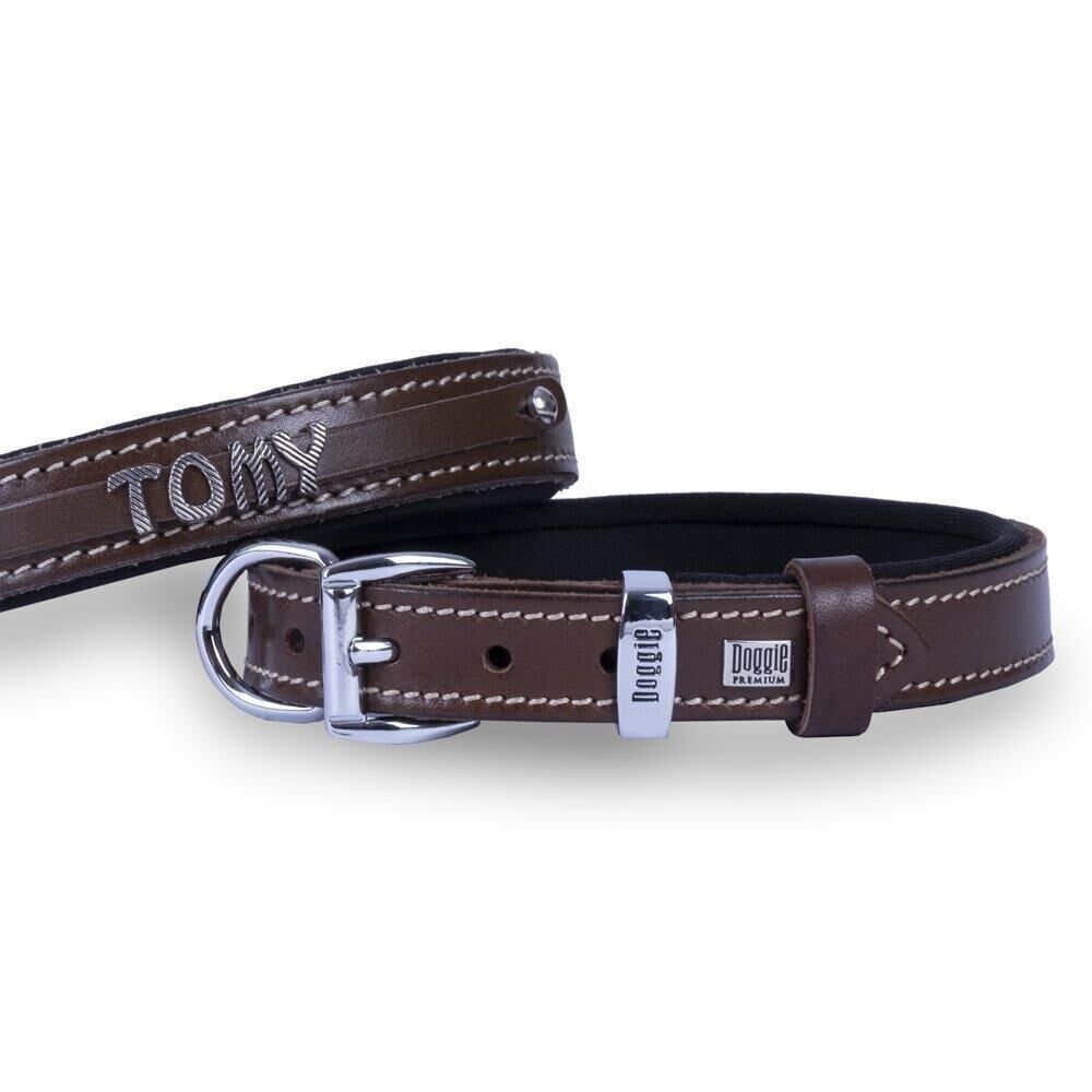 Doggie Konforlu Gerçek Deriden El Yapımı İsimlikli Köpek Boyun Tasması 2,5x37-45cm - Kahverengi