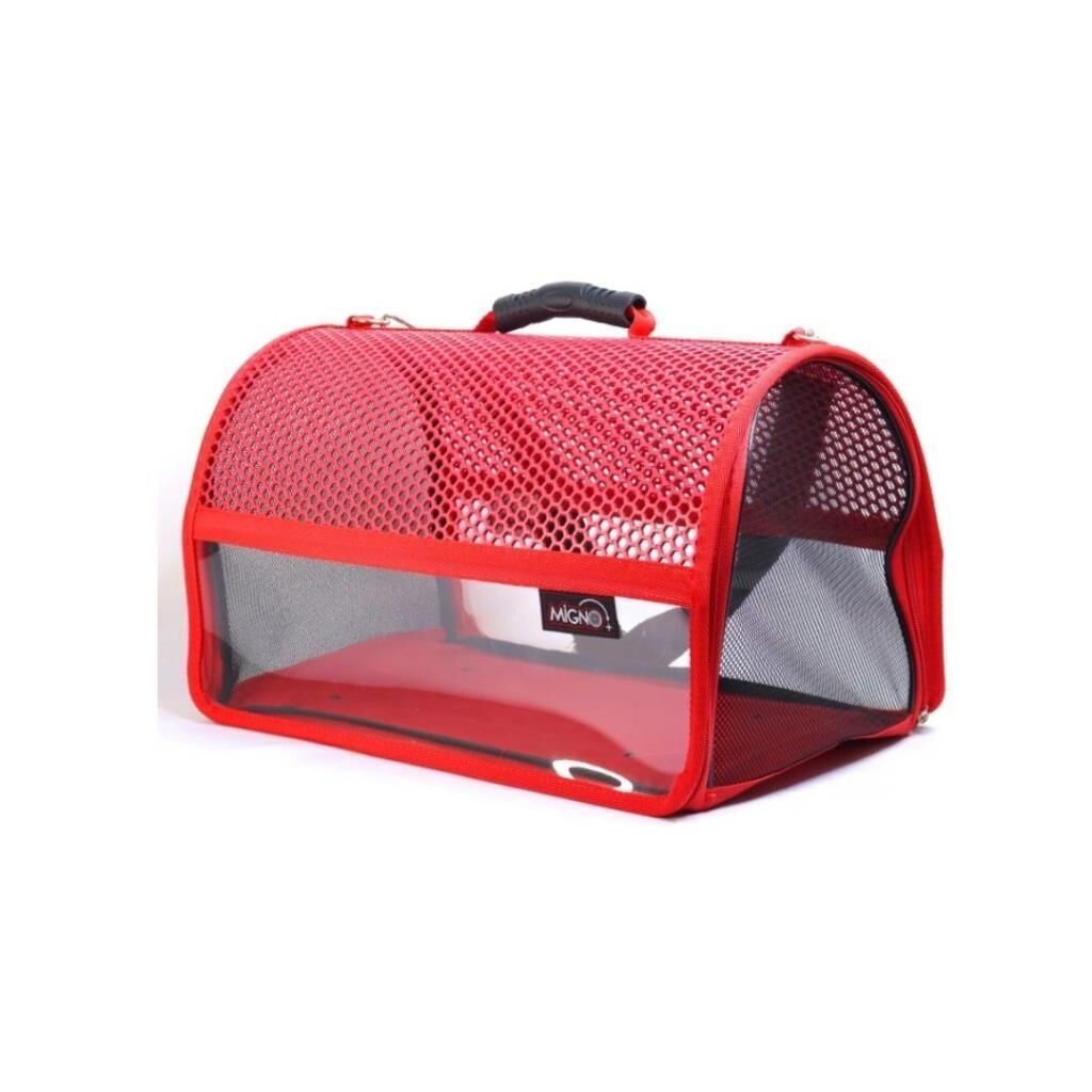 MİGNO FLYBAG Şeffaf Fileli Kedi Köpek Taşıma Çantası - Kırmızı