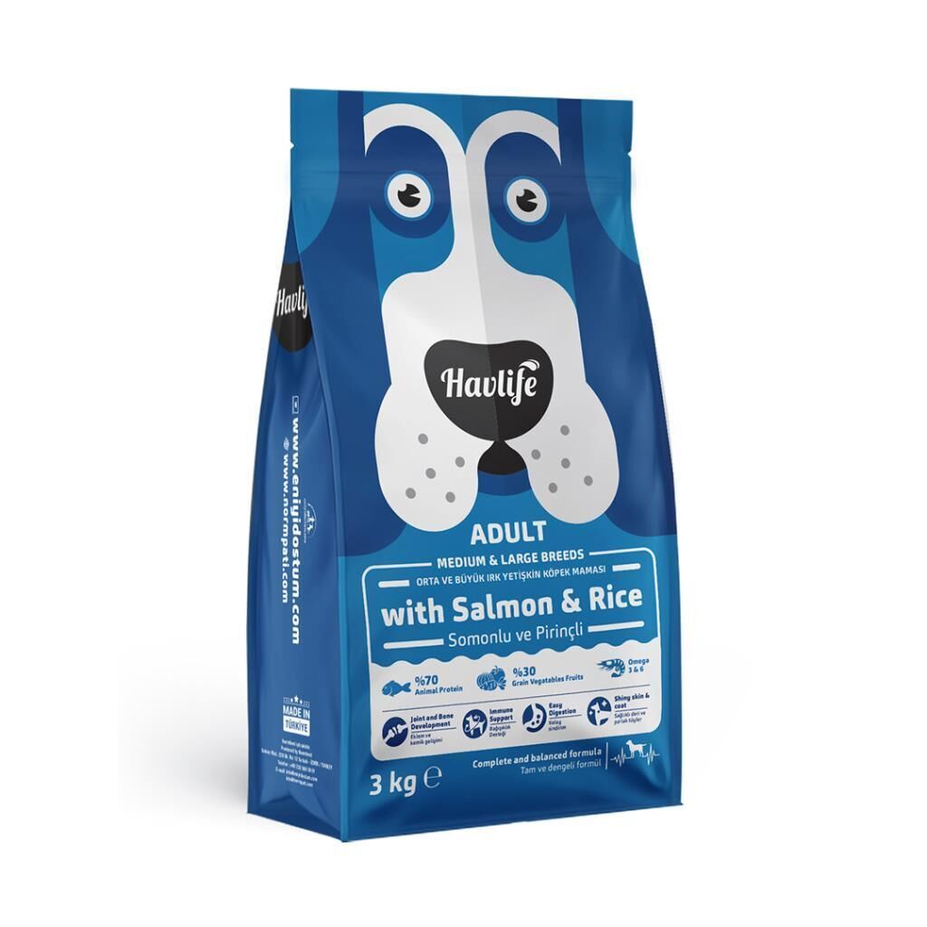 Havlife Orta ve Büyük Irk Somonlu Yetişkin Köpek Maması 3 Kg