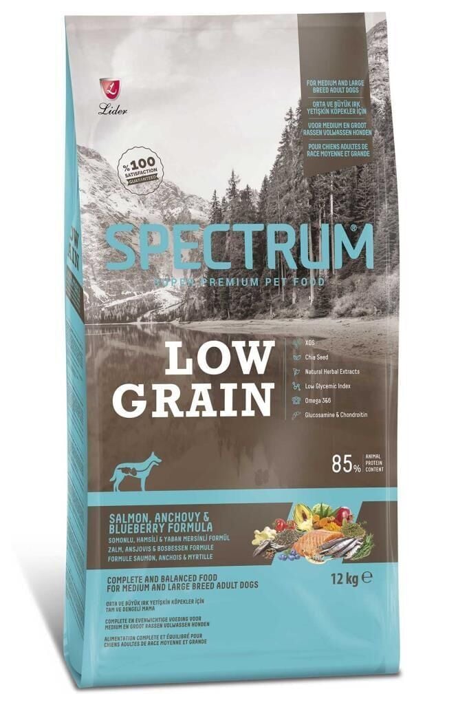 Spectrum Düşük Tahıllı Somonlu Hamsili, Yaban Mersinli Orta ve Büyük Irk Yetişkin Köpek Maması 12kg