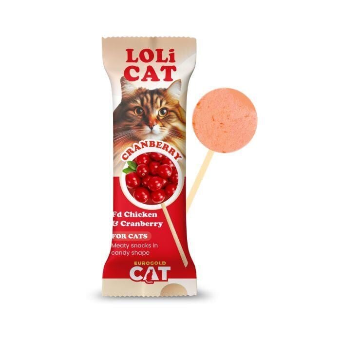 EuroCat LoliCat Tavuklu Kızılcıklı Lolipop Kedi Ödülü 1,5 Gr (15'li Paket)