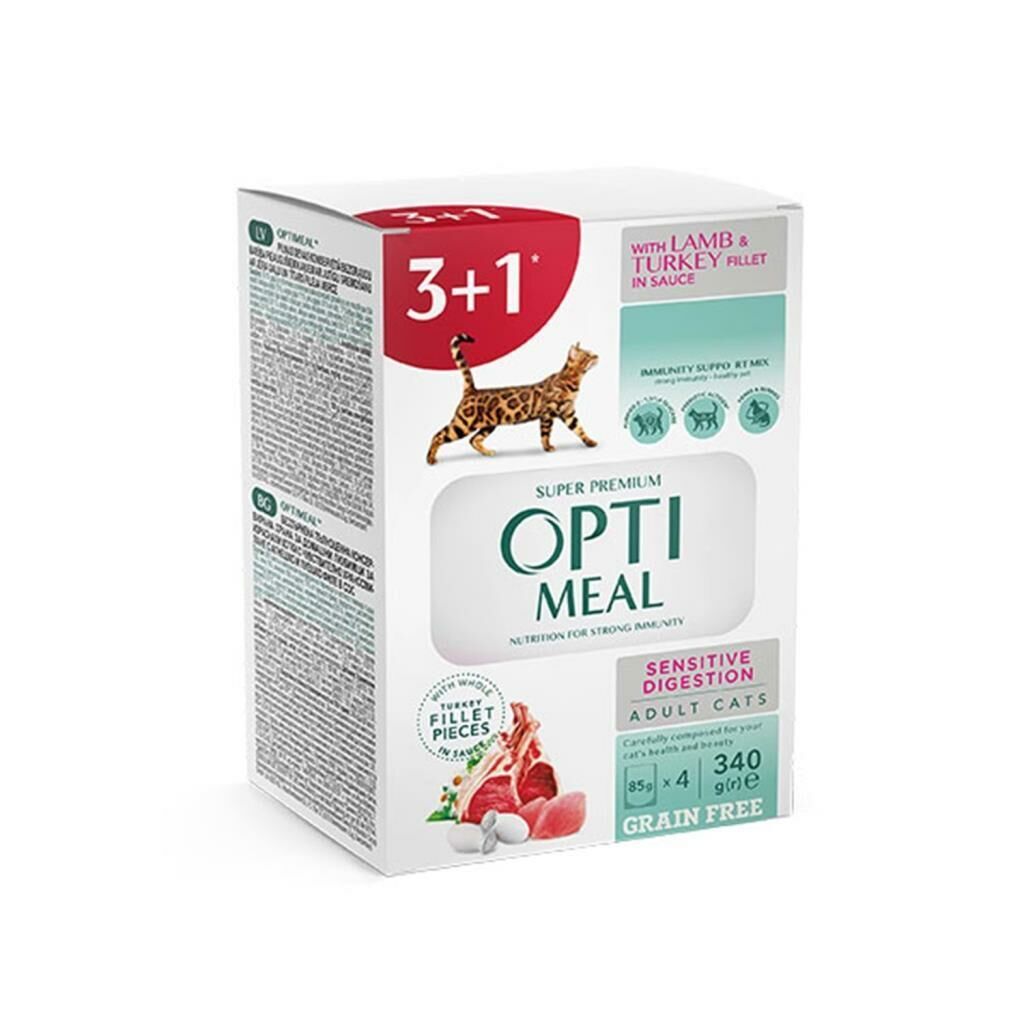 Optimeal Sos İçinde Fileto Kuzu ve Hindi Etli Yetişkin Kedi Konservesi 85gr 3+1