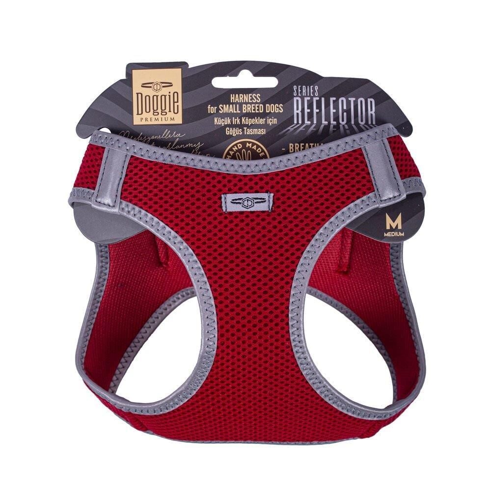 Doggie Havalı Dokuma Reflektör Serisi Küçük Irk Göğüs Tasması Kırmızı M-38-44Cm
