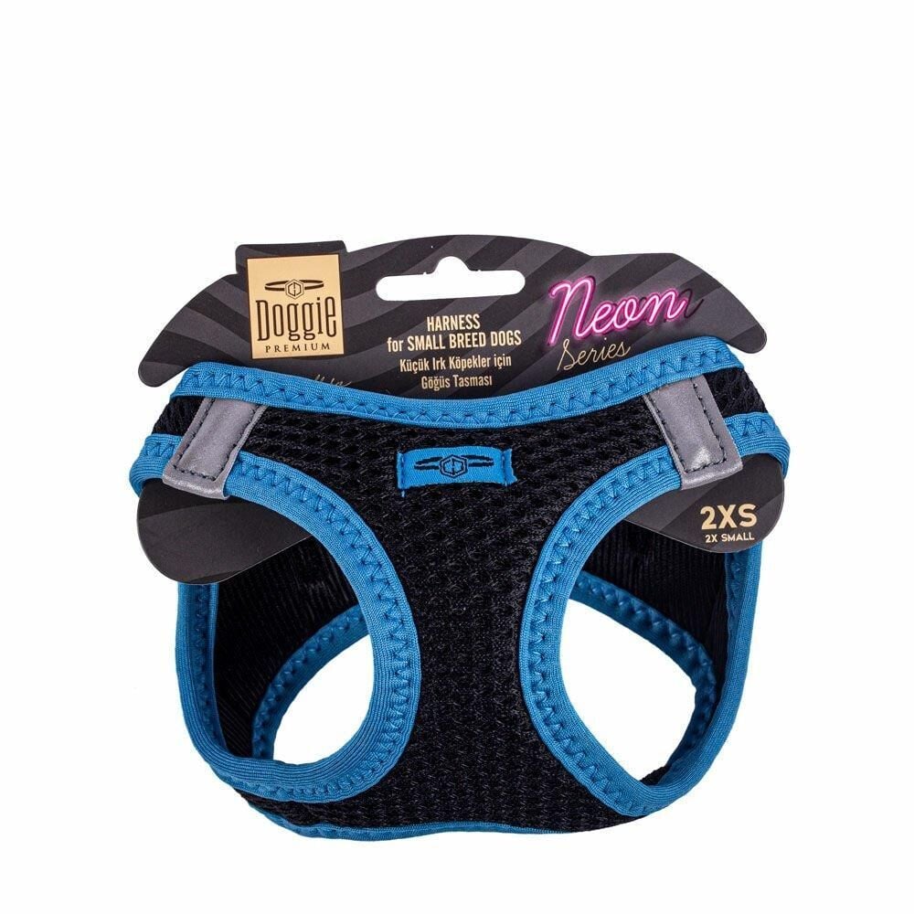 Doggie Havalı Dokuma Neon Serisi Küçük Irk Göğüs Tasması Mavi 2Xs-26-30Cm