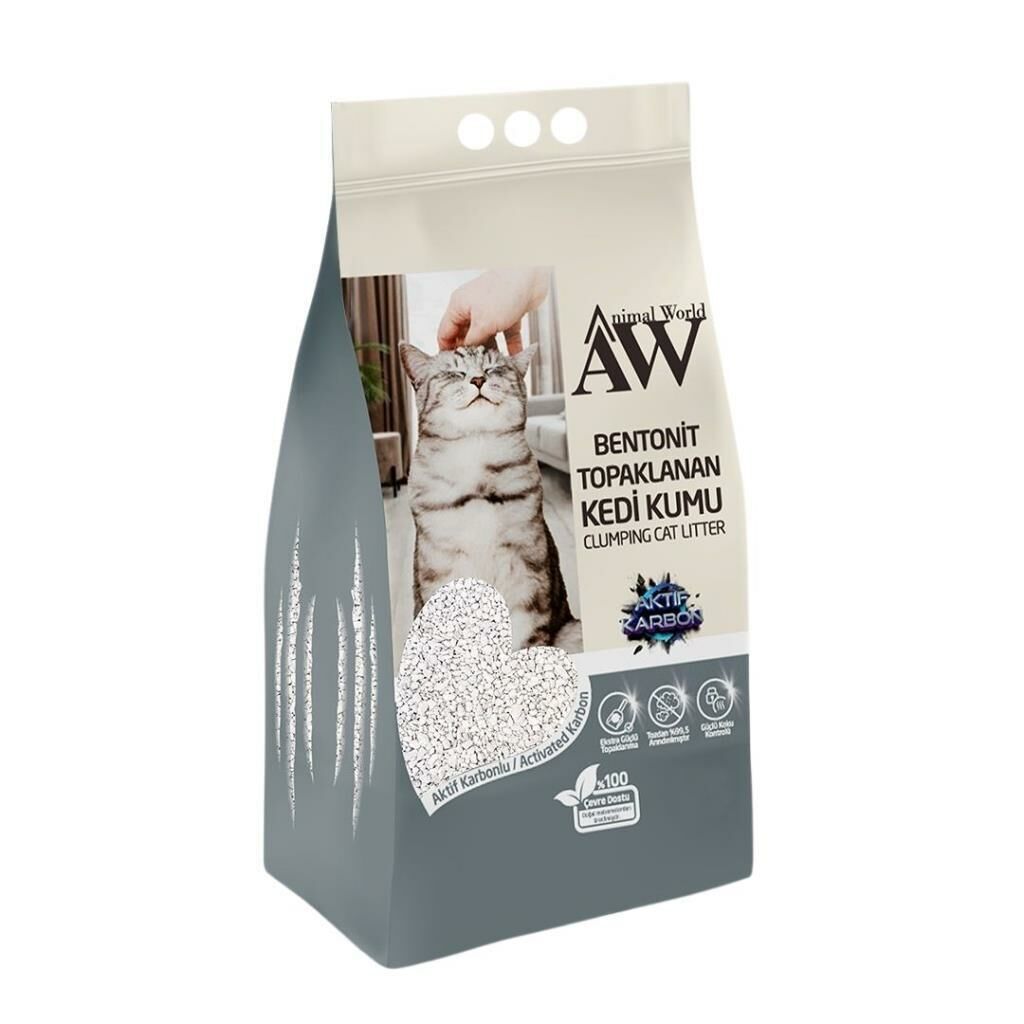 Animal World Aktif Karbonlu Bentonit Topaklanan Kedi Kumu 10 Lt