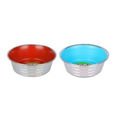 Flip Çizgi Desenli Renkli Silikon Tabanlı Çelik Mama Kabı 13 cm