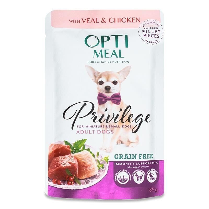 Optimeal Tahılsız Soslu Dana & Tavuk Küçük Irk Yetişkin Köpek Maması 85 G