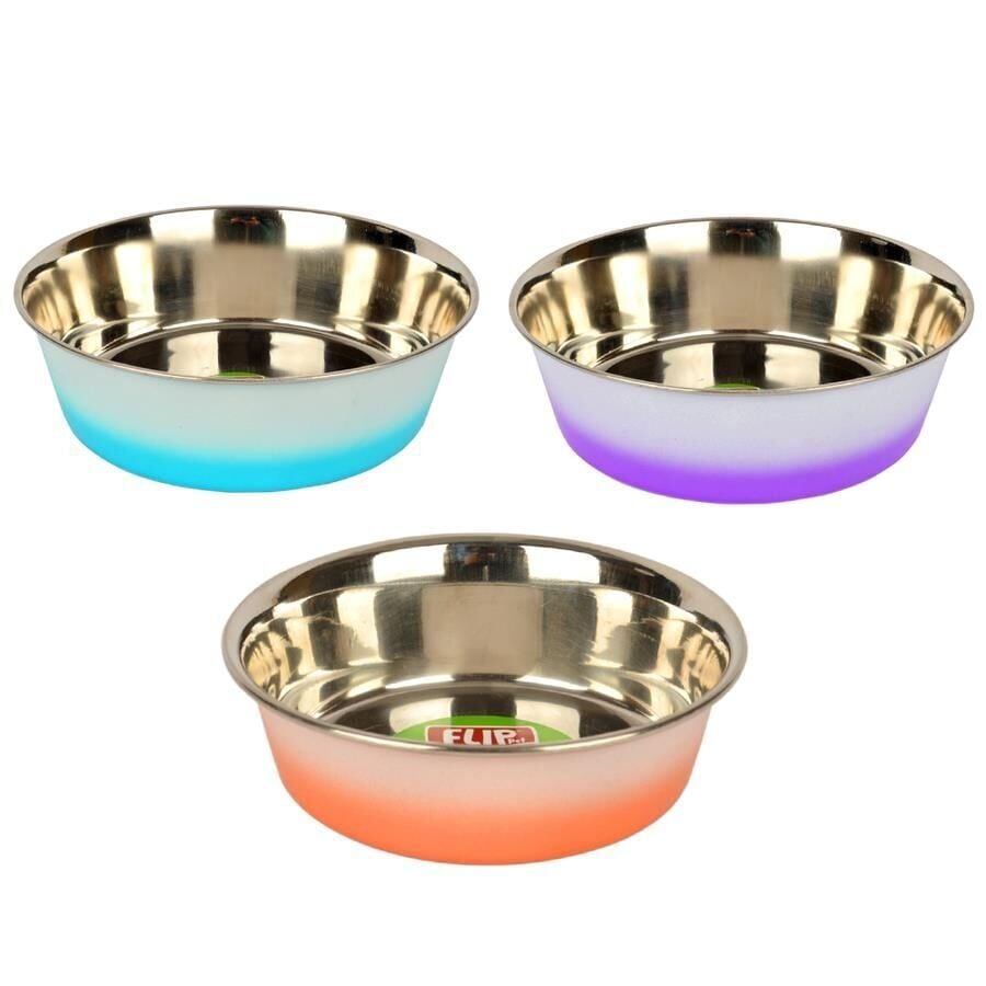 Flip Kaymaz Tabanlı Çift Renkli Çelik Mama Kabı 23 cm