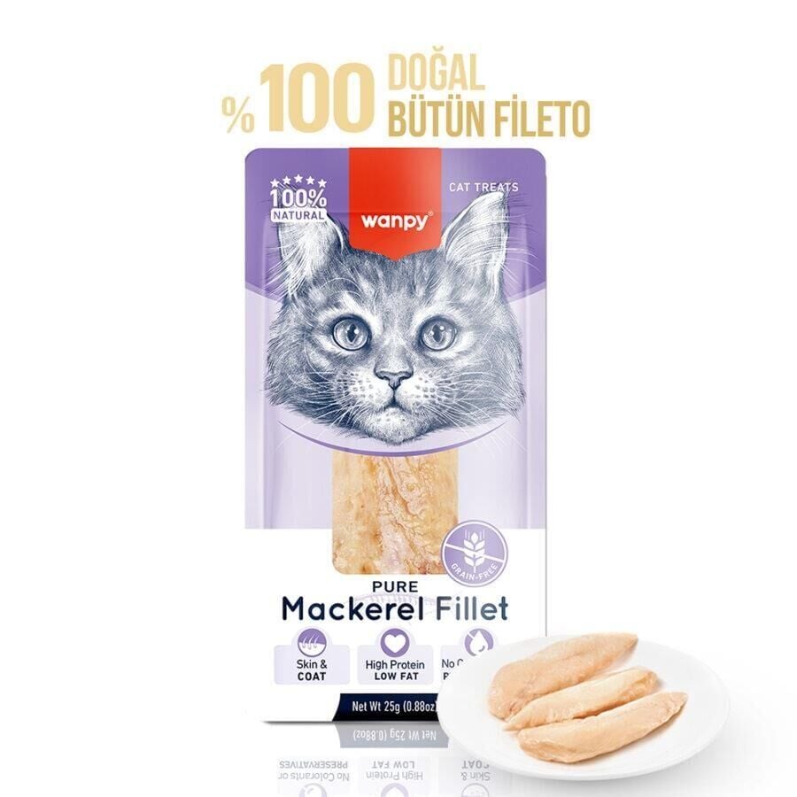 Wanpy %100 Doğal Bütün Uskumru Fileto Kedi Ödül Maması 25 Gr