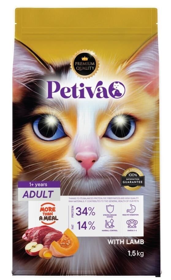 Petiva Yetişkin Kediler İçin Kuzu Etli Kuru Kedi Maması 1,5 Kg