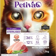 Petiva Kısırlaştırılmış Yetişkin Kediler İçin Tavuk Etli Kuru Kedi Maması 1,5 Kg