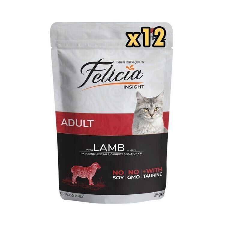 Felicia Tahılsız Yetişkin Kuzu Etli Yaş Kedi Maması 85 gr 12'li Paket