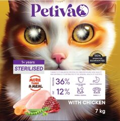 Petiva Kısırlaştırılmış Yetişkin Kediler İçin Tavuk Etli Kuru Kedi Maması 7 Kg