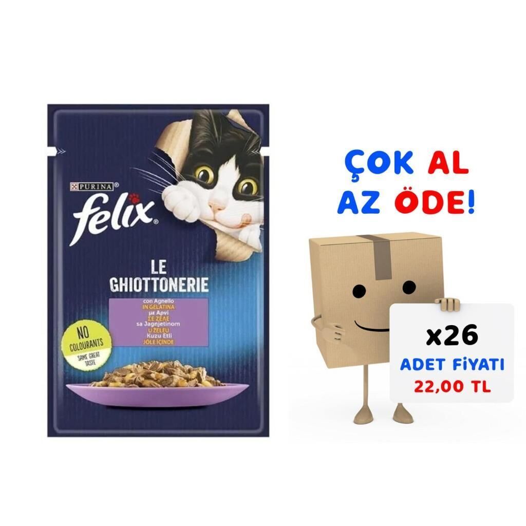 Felix Kuzu Etli Kedi Yaş Maması 85 Gr 26'lı Paket
