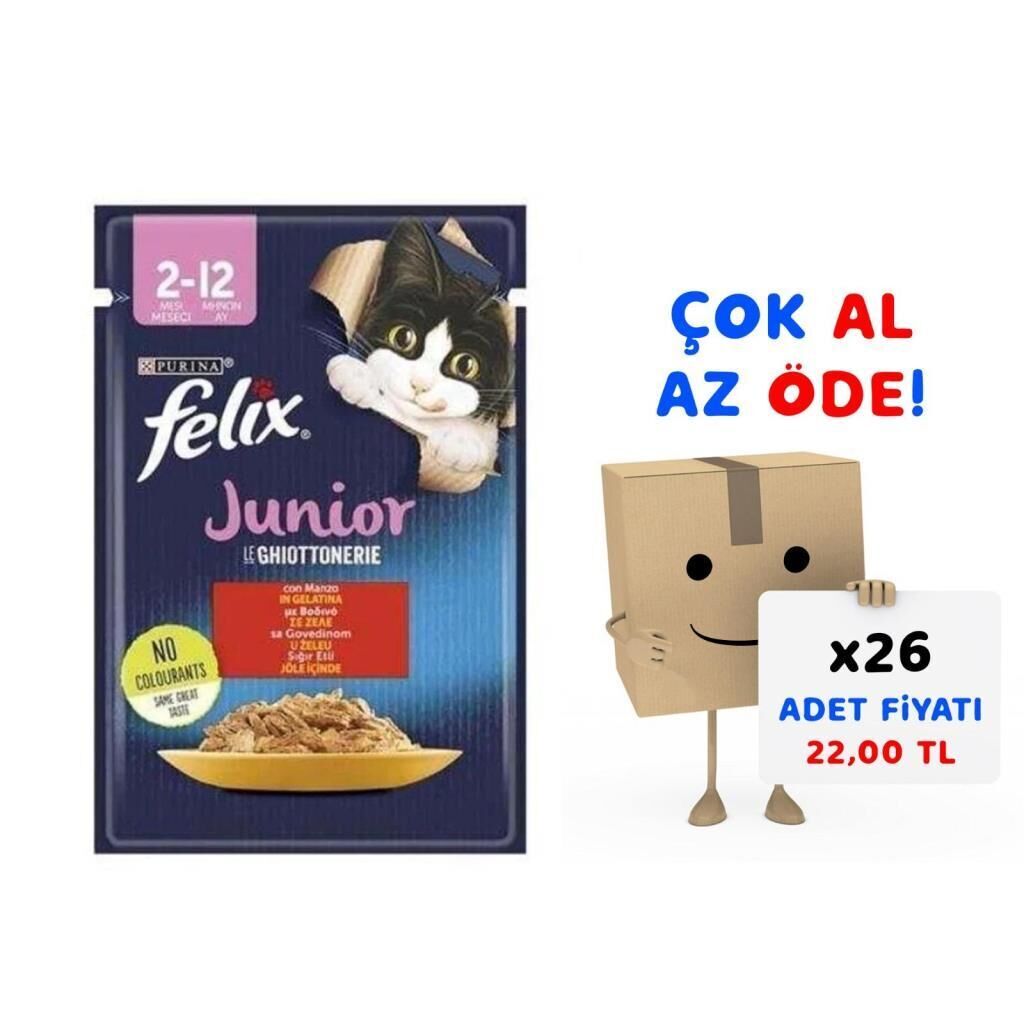 Felix Sığır Etli Yavru Kedi Yaş Maması 85 Gr 26'lı Paket